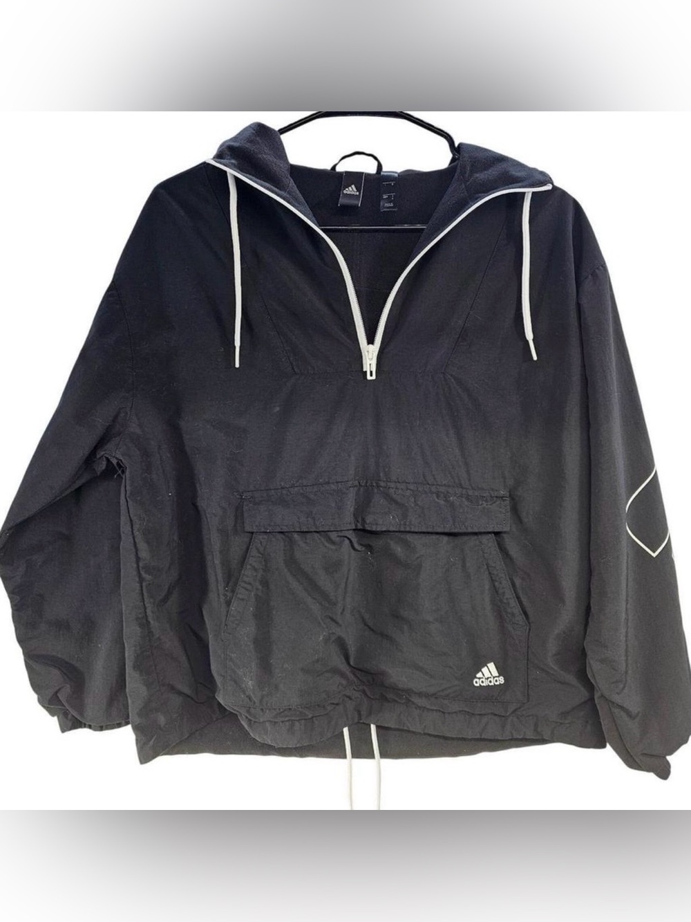 86. Adidas Black Anorak Windbreaker Pullover Jacket | White Logo | Size Small